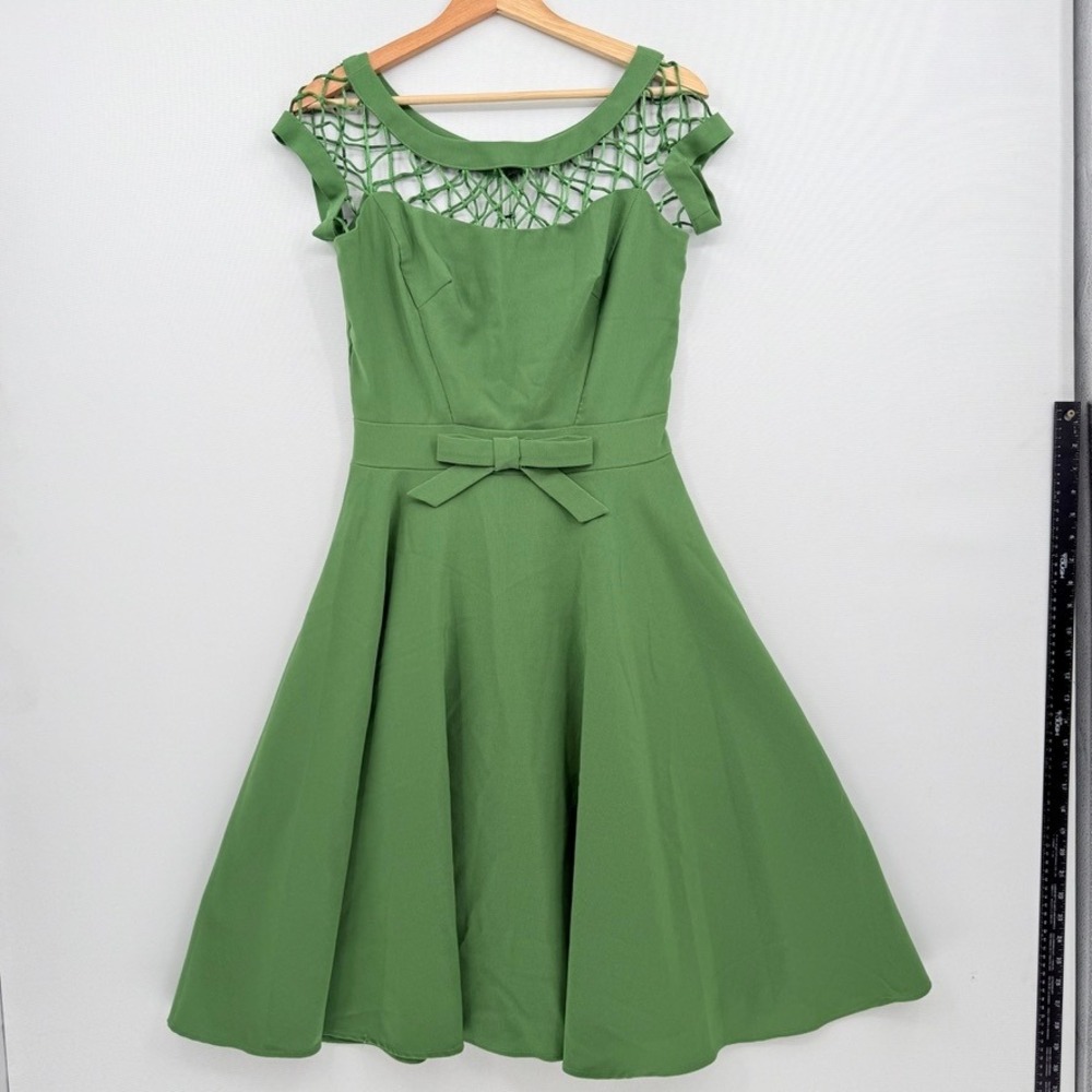 Tatyana Swing Dress Womens Medium Green Lattice Neckline Retro Pinup Rockabilly